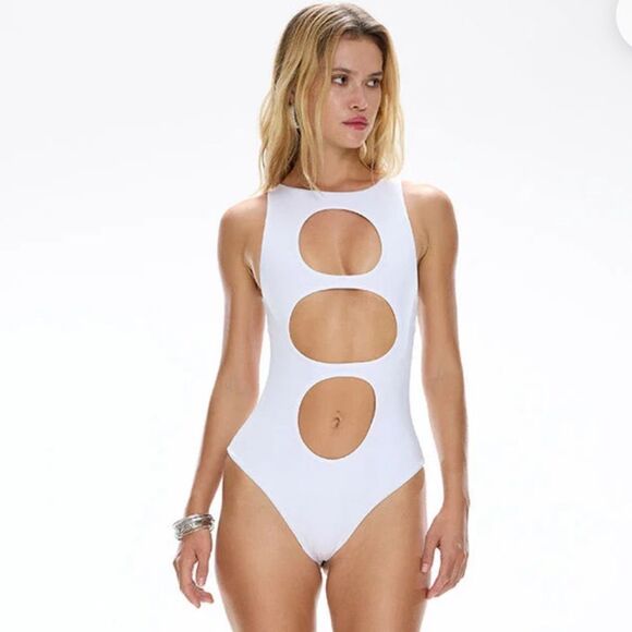 Cin Cin RADIAL' CUT OUT SWIMSUIT PEARL white One Piece bodysuit Revolve NWT XS - Picture 1 of 12